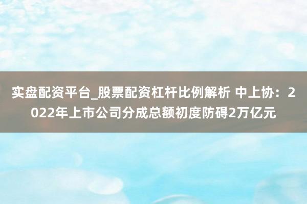 实盘配资平台_股票配资杠杆比例解析 中上协：2022年上市公司分成总额初度防碍2万亿元